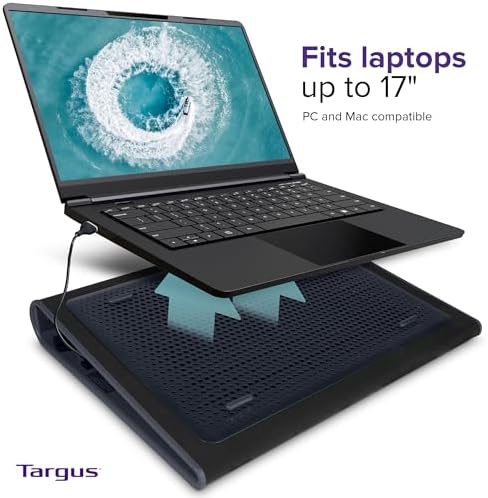 Targus 17 Inch Dual Fan Lap Chill Mat - Soft Neoprene Laptop Cooling Pad for Heat Protection,Fits Most 17" Laptops and Smaller - USB-A Connected Dual Fans for Heat Dispersion (AWE55US),(Pack of 8)