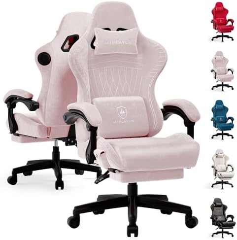 GTPLAYER ACE-PRO Music Gaming Chairs – Built-in Speakers, App Support & Bluetooth Control, Computer Game Chairs with Footrest for Adults, Ergonomic Reclining Silla, Linkage Armrest, Pink 【Velvet】