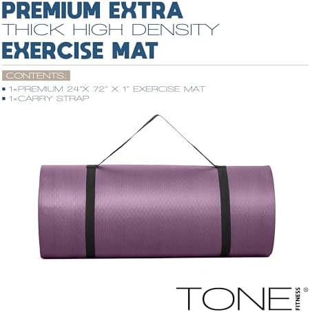 Tone Fitness 1" Extra Thick Yoga Mat, Exercise & Pilates Mat with Strap