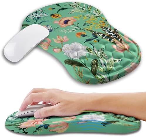 Ergonomic Mouse Pad Wrist Support with Memory Foam Massage Bulge, Carpal Tunnel Pain Relief Mousepad Wrist Rest for Mouse(12x8 inch, Pink Flowers)
