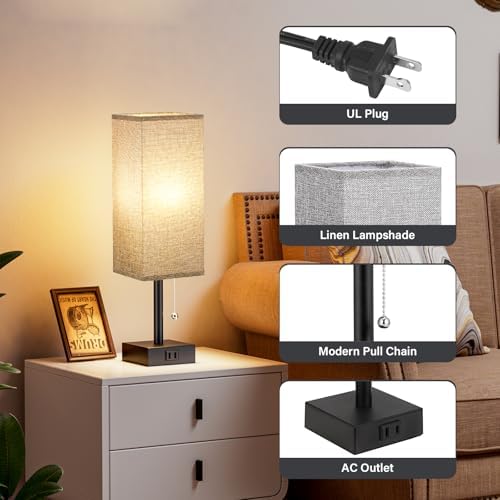 Fenmzee Bedside Lamp for Bedroom Set of 2 - Grey Table Lamp for Nightstand