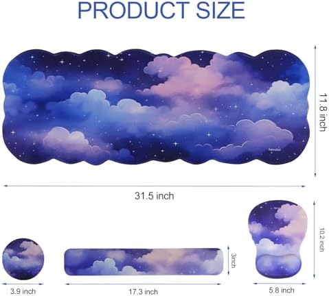Petmolico Desk Pad Set with Wrist Rest for Keyboard & Mouse, Cloud Sky