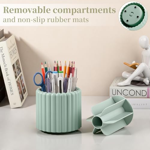Anyoifax Rotating Pen Holder for Desk Removable Pencil Cup, Small Green