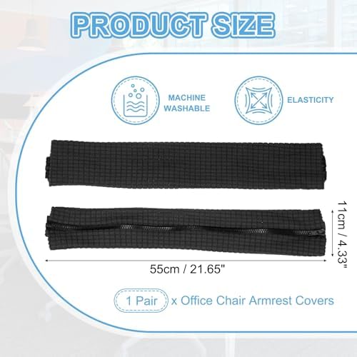 PATIKIL 22x4.3 in Office Chair Armrest Covers, 1 Pair Office Chair Arm Covers Long Computer Chairs Arm Rest Cover with Zipper Removable Rest Slipcover Hand Rest Protector, Black