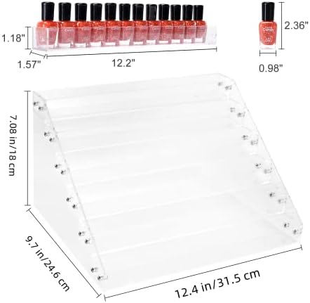 BTremary Clear Nail Polish Paint Organizer Holder Rack Shelf 6 Tier Acrylic Tattoo Ink Essential Oil Display Stand Holds Up to 48-96 Bottles for Table (Fit 1-2oz Bottles) (Pack of 2)