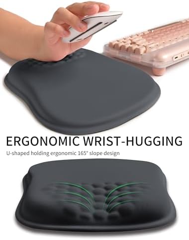 Hokafenle Ergonomic Wrist-Hugging Mouse Pad Wrist Support, U-Shaped Holding Wrist Rest Mousepad for Carpal Tunnel Pain Relief with Cushioned Memory Foam Slope Massage Bulge (10.2x8.3 in,Dark Grey)