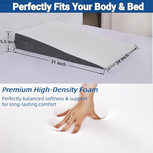 FSA Eligible 31" Extra-Long Wedge Pillow for Sleeping, Reflux,Snoring,White