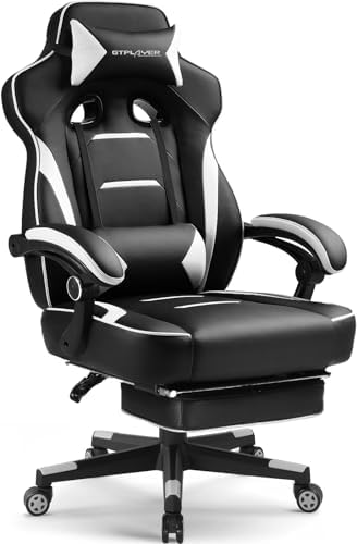 GTPLAYER Gaming Chair with Footrest, 350LBS Big and Tall Office Chair, Ergonomic High Back Lumbar Support and Recliner for Back Pain Relief, White