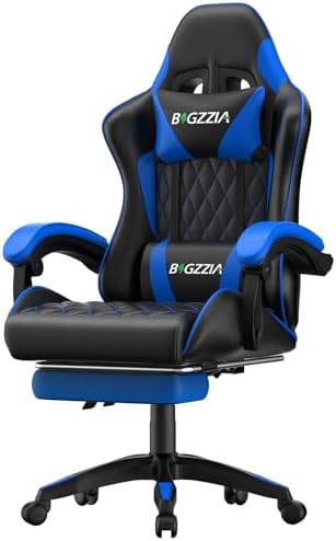 Bigzzia Gaming Chair with Footrest, Comfortable Gamer Chairs Blue
