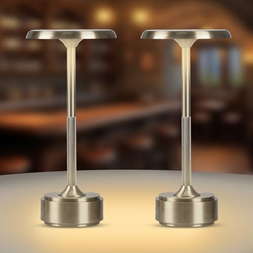 Cordless Rechargeable Modern Metal Table Lamp, Touch Dimming, 3-Color