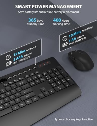 Wireless Keyboard and Mouse Combo - Full-Sized, Ergonomic Wrist Rest