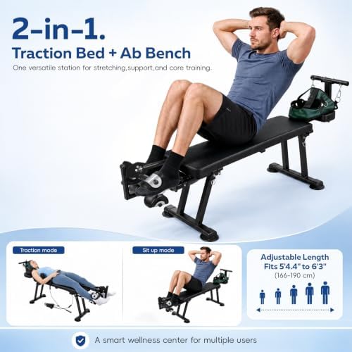 Spinal Decompression Table Electric Traction Machine for Neck and Back Pain Relief , Lumbar & Cervical Traction Bed, Remote Control Decompression Back Stretcher,880 Lbs Capacity