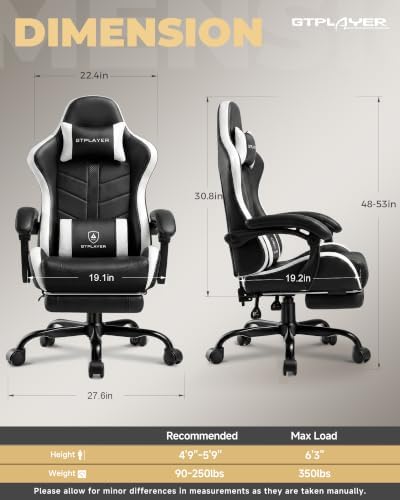 GTPLAYER Gaming Chair for Adults, Computer Chair with Footrest, Snow White