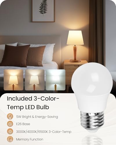 12" Wood Bedside Table Lamps Set of 2, Small Desk Lamps for Small Places, 3 Color Temperatures with Memory, White Linen Shade & E26 Bulbs, for Bedroom Living Room Office LW13TLP205