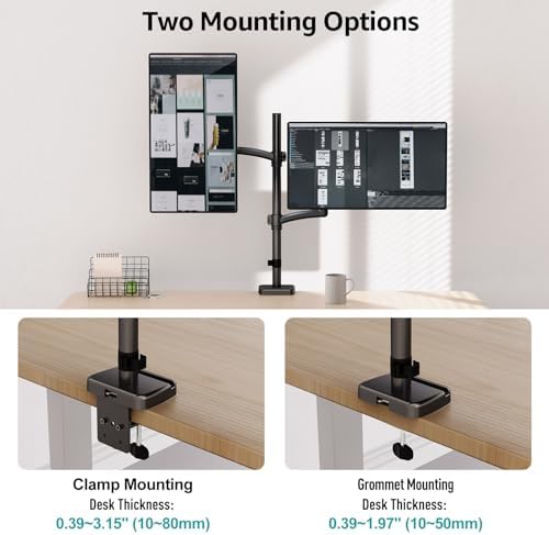 MOUNT PRO Vertical Dual Monitor Mount, Stacked Monitor Stand for 2 Computer Screens up to 32 inches, Full Motion Adjustable Tall Display Desk Mount, Each Arm Holds up to 17.6lbs, VESA Mount