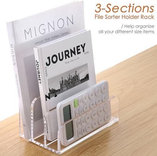 SANRUI Clear Acrylic Mail Organizer for Desk, Mail Holder 3-Slot
