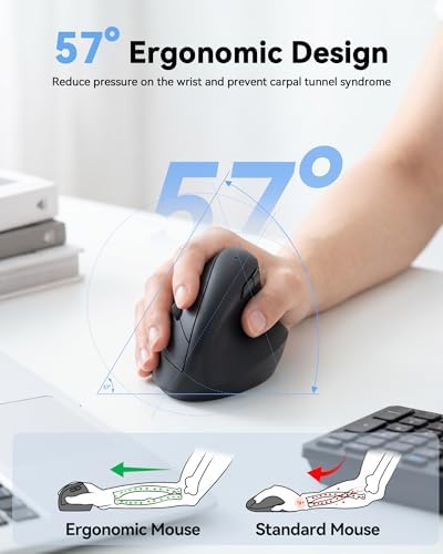 TECKNET Ergonomic Mouse, Vertical Wireless Mouse 2.4G, Computer Mouse with 6 Adjustable 4800 DPI, Quiet Clicks Optical Mice, USB A Receiver, 6 Buttons for Laptop, Desktop, PC - Black