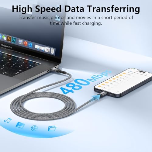 240W USB C to USB C Cable 9FT with Invisible Foldable Stand Charger - Grey