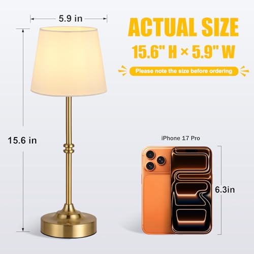 Kakanuo Rechargeable Cordless Table Lamp Gold - 2 Pack Brass 4000mAh Battery Operated Lamp, 3000K Warm Light, Touch Control Stepless Dimming, for Bedside, Dining Table, Home Decor