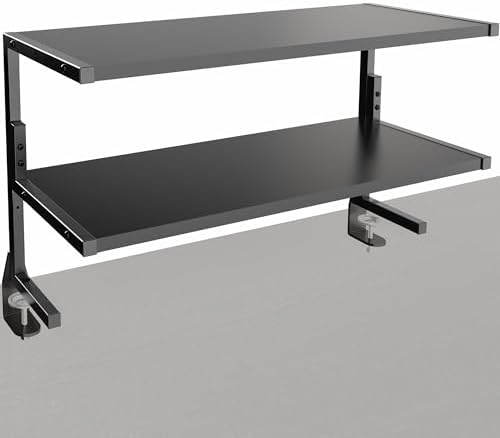 VIVO Black Clamp-on 30 inch 2-Tier Desk Shelf, STAND-SHELF30C