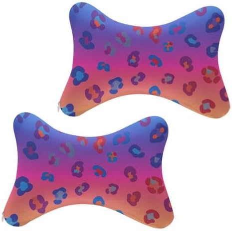 2 Pcs Comfortable Car Neck Pillow Rainbow Cheetah Leopard Print Travel Headrest Support for Driving Airplane Home Resting