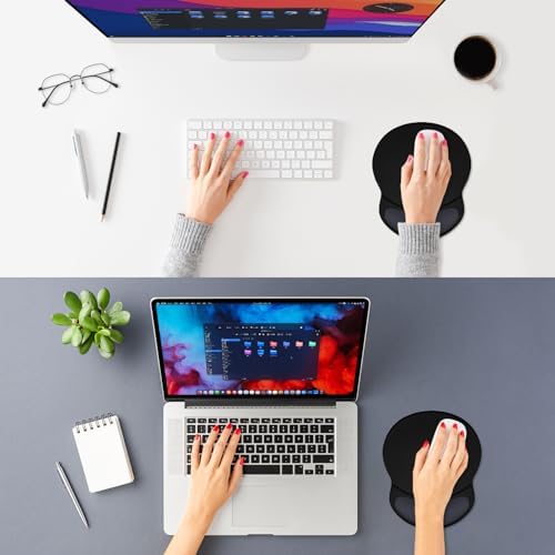 ITNRSIIET Ergonomic Mouse Pad with Comfort Gel Wrist Rest, Non-Slip PU Base, Smooth Textured Surface, Reduces Hand Fatigue & Wrist Pain, 8.7 x 7.2 Inch for Office Gaming Home, Black Gray