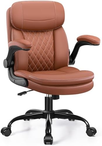 HeroSet Leather Office Chair with Upgraded Double-Layer Seat Cushion and Neckrest for Short People, Brown