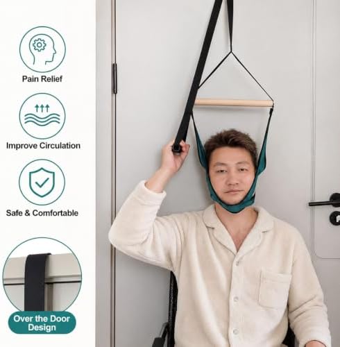 Cervical Neck Traction Device Over Door for Home Use, Portable Neck Stretcher Hammock with Reminder Tag, Physical Therapy AIDS for Neck Pain Relief & Decompression