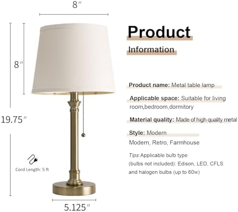 Oneach 19.5" Warm Gold Small Table Lamps Set of 2 for Living Room Bedroom