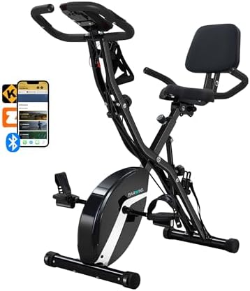 BARWING Stationary Exercise Bike for Home Workout, 5 IN 1 Foldable Indoor Cycling Bike for Seniors, 350LB Capacity, 16-Level Magnetic Resistance, Seat Backrest Adjustments