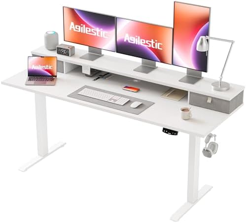 Agilestic 63 * 24 Inch Electric Standing Desk with Drawers, White