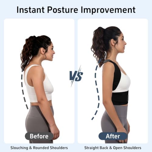 Posture Corrector for Women and Men Full Back Support Brace Adjustable Breathable Full Back Shoulder Straightener for Scoliosis， Hunchback, Lower Back Pain Relief Upright Posture Corrector Belt for Under Clothes (Black, XX-Large)