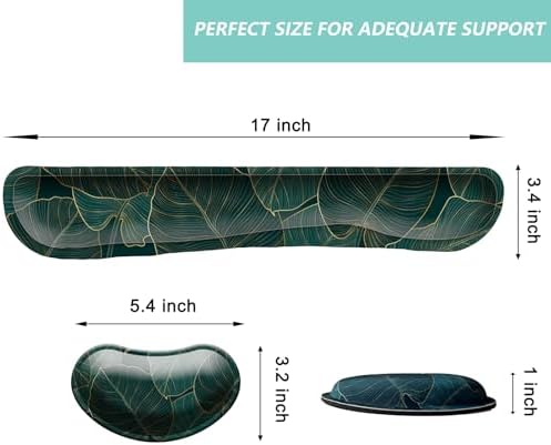 Keyboard Wrist Rest Mouse Wrist Support Set, Memory Foam Wrist Rest Pad for Computer Laptop Keyboard Mouse, Ergonomic Wrist Cushion Support for Typing Pain Relief, Gaming Home Office, Green Leaves