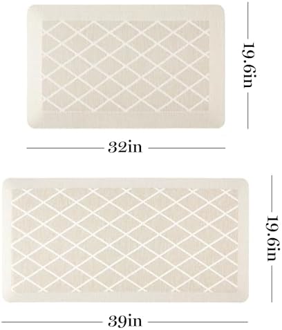 MARTHA STEWART Miles Modern Diamond Anti-Fatigue Air-Infused Kitchen Mat, Beige, 19.6"x39"