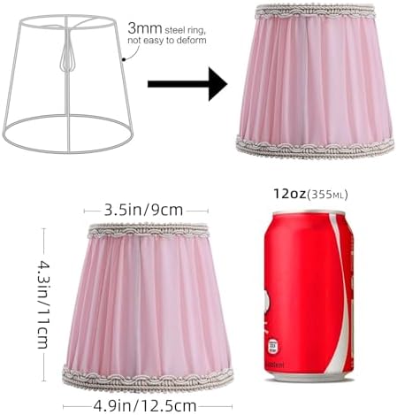 Fuloon Chandelier Lamp Shades, Clip on Small Sconce Lamp Shades, Suit for Candelabra Bulbs in Modern/European/French Country/Farmhouse Decoration, 3.5x4.3x4.9 in(6 Pack, Chiffon Pink)