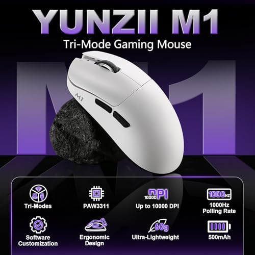 YUNZII M1 PAW3311 Sensor Wireless Gaming Mouse (White)