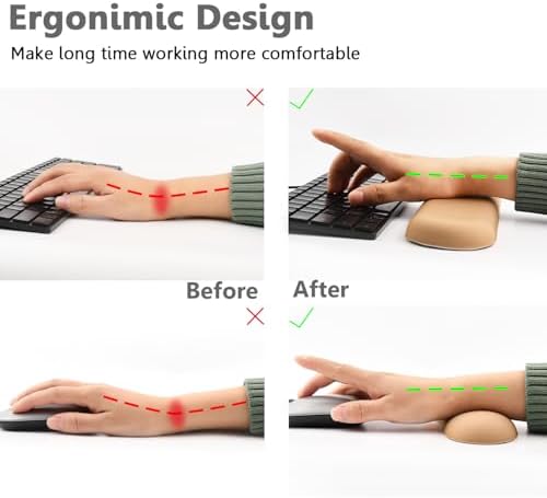Keyboard Mouse Wrist Rest Set, Gel Ergonomic Wrist Rest for Keyboard and Mouse Non Slip Base, for Laptop, Desktop Computer, Office Desk Accessories (Brown)