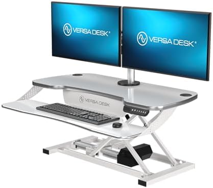 VERSADESK PowerPro Elite 36” x 24" – App Controlled Electric Standing Desk Converter w/USB Charging Port. Raises up to 20”. Fully Assembled – Includes LED Lights. Supports 80 lbs. – White
