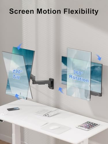 suptek Single Monitor Wall Mount for 17 to 35 Inch Screens, Gas Spring Monitor Arm Wall Mount Holds Up to 11KG/24lbs, Full Motion Adjustable,VESA Mount 75x75/100x100mm(WMX2)