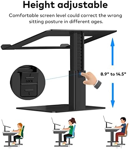 Laptop Stand for Desk, Ergonomic Aluminum Laptop Stand Adjustable Height from 7-15", Sitting and Standing Laptop Riser for 10-17" Notebook