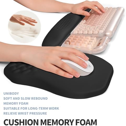 2-in-1 Ergonomic Set, Wave Keyboard Wrist Rest and Massage Slope Mouse Pad Wrist Support, Rebound Memory Foam for Relieve Carpal Tunnel Syndrome and Wrist Pain (Black)