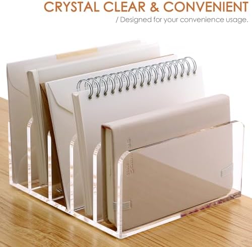 SANRUI Acrylic Mail Holder, 5-Slot Vertical Letter Sorter, Clear