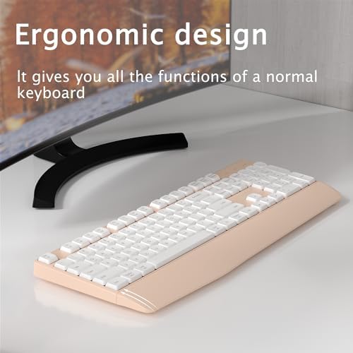Links9+ Ergonomic Wireless Bluetooth Keyboard with Wrist Rest(Milk Tea)