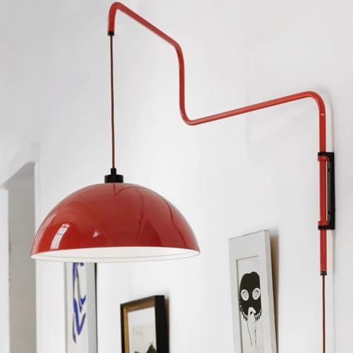 Modern Swing Arm Wall Sconce Plug in Red Wall Lamp Dome Shade