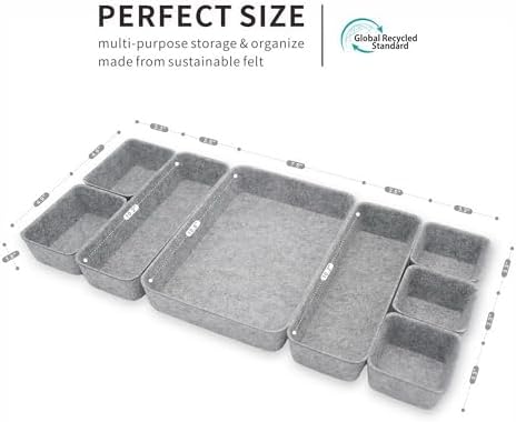 Welaxy Desk Drawer organizers tray Felt storage bins aesthetics room décor for home office dorm closet decluttering minimalist lifestyle (Gray)