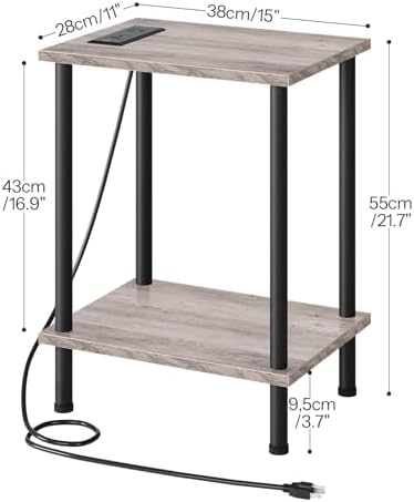 HOOBRO Side Table with Charging Station, Set of 2 End Tables with USB Port and Outlets, Nightstand with 2-Layer Storage Shelves for Small Spaces, Living Room, Bedroom, Greige and Black BG09UBZP201