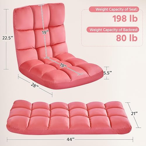 Yaheetech 14-Position Folding Floor Chair with Adjustable Back Support Pink