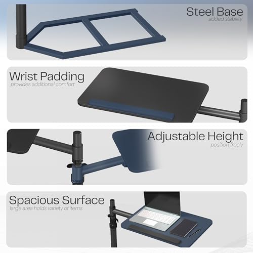 Height Adjustable Under Mattress 20 inch Bedside Desk, Works with Lofts and Beds Without Frames, Tilting Desktop, Fits Laptops, Books, and More, Black