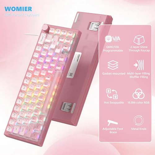 Womier 60% Percent Keyboard Pink Mechanical QMK/VIA Gaming Keyboard
