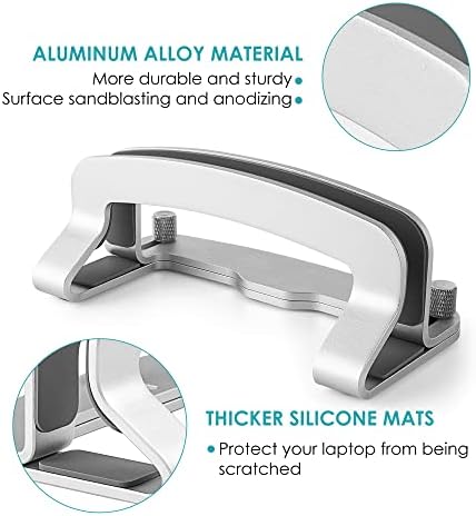 LOTEYIKE Aluminum Vertical Laptop Stand, MacBook Pro Laptop Vertical Stand Dock Holder with Adjustable Slot Fits All Laptops Notebook Tablets MacBook Air- Save Space & Improve Airflow, Silver